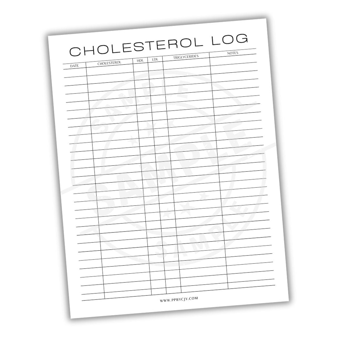 Blank cholesterol log sheet on a white background