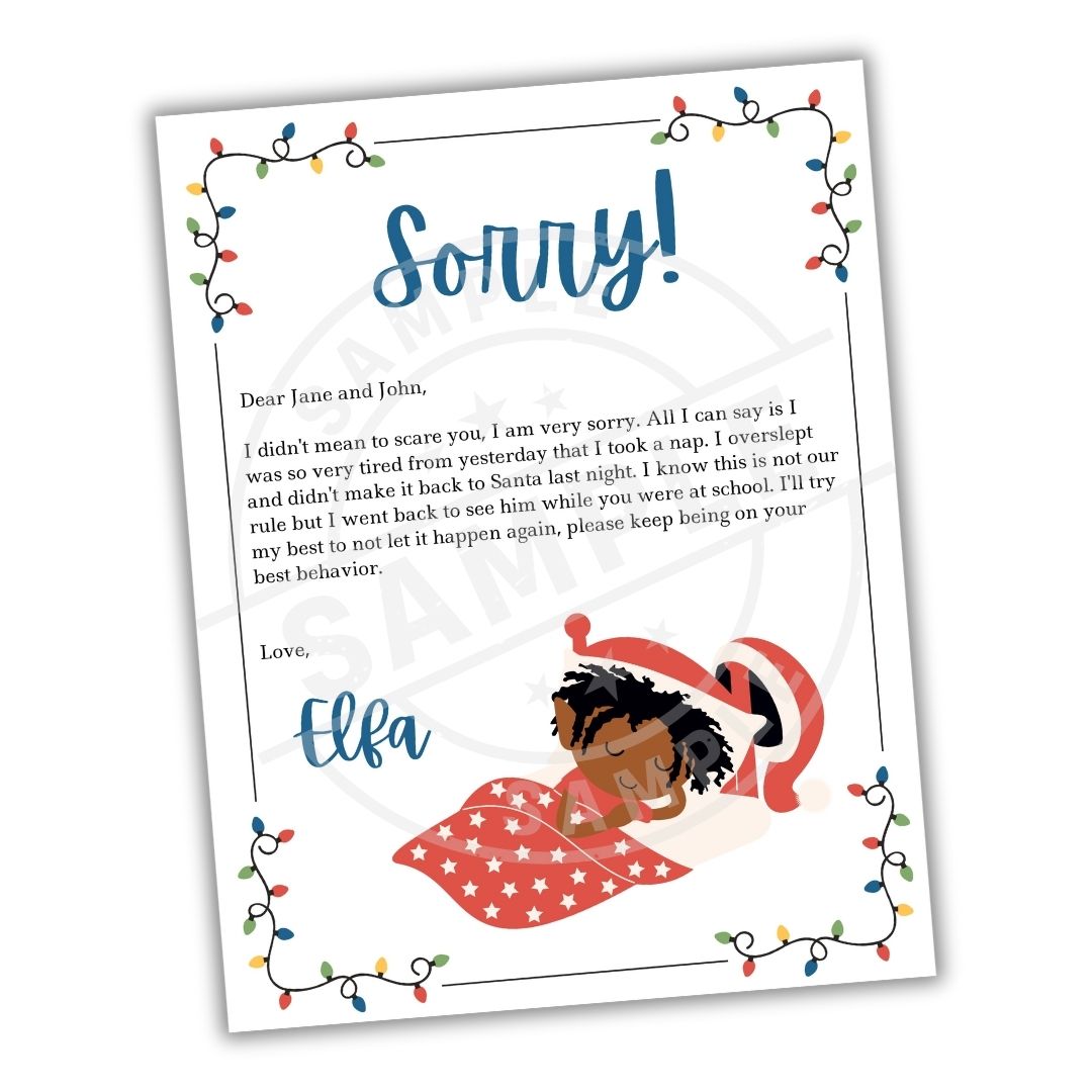 Letter from Elf with apology and Christmas-themed border