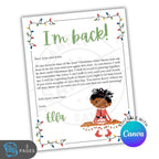 Letter from Elf on the Shelf with colorful lights and Canva branding.
