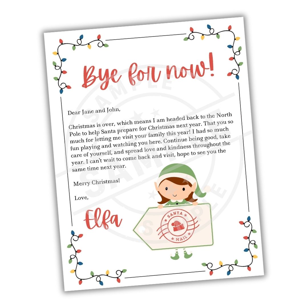 Letter from an elf with Christmas lights border on a white background