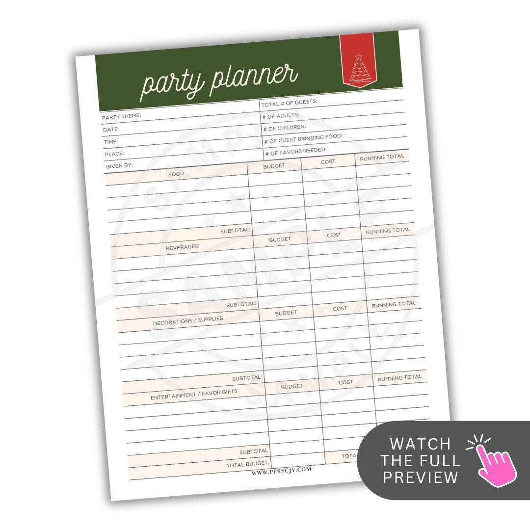 christmas Party planner checklist with a green header on a white background
