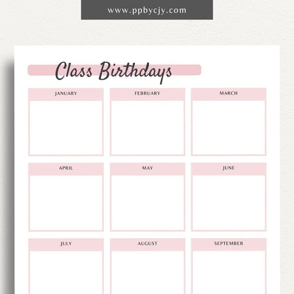 Student Birthday Reminder List Printable PDF Template