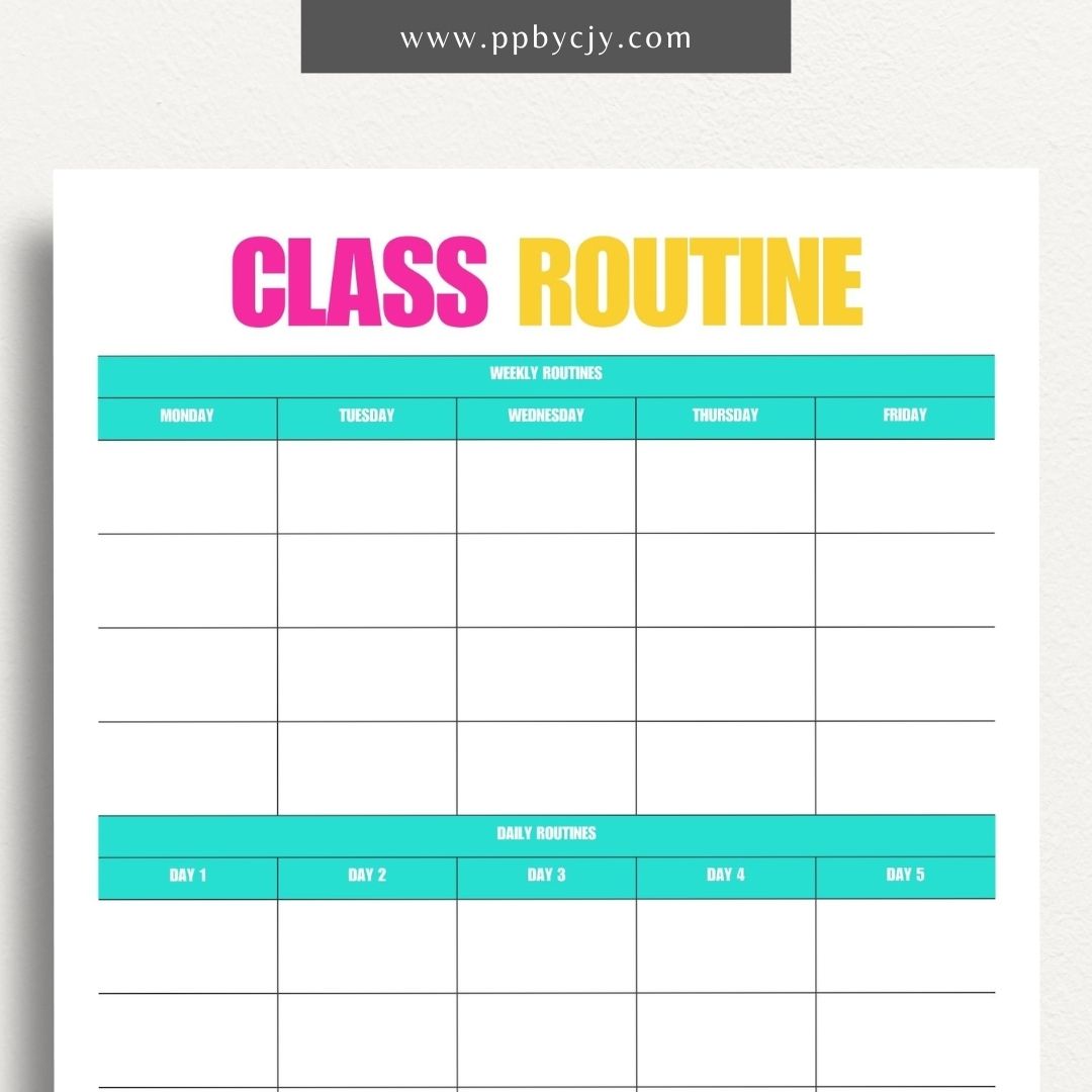 Classroom Routine Printable Template – Digital Download for Organizing and Managing Daily Classroom Activities and Procedures