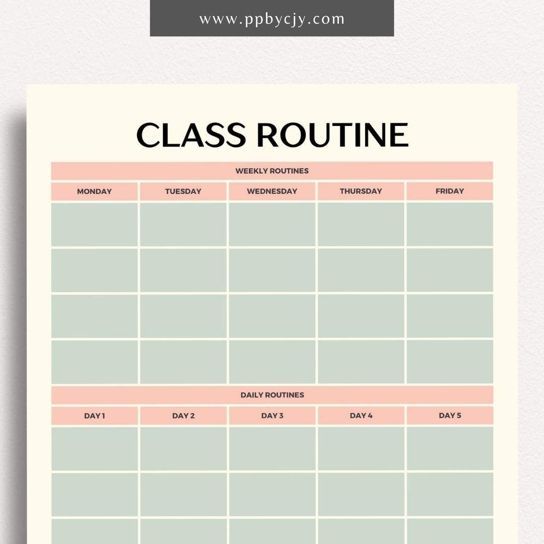 Classroom Routine Printable Template – Digital Download for Organizing and Managing Daily Classroom Activities and Procedures