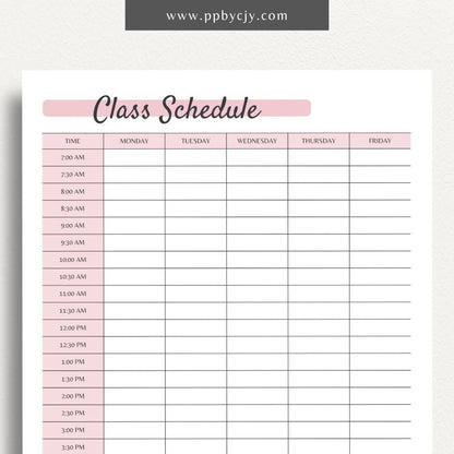 Class Schedule Printable PDF Template