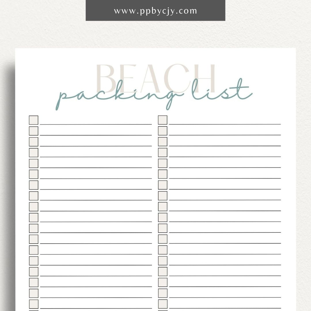 Beach Packing List Printable Template – Digital Download for Organizing and Packing for a Beach Trip