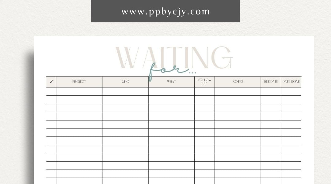 Waiting For Project Tracker Printable Template – Digital download for managing project tasks, deadlines, and progress.