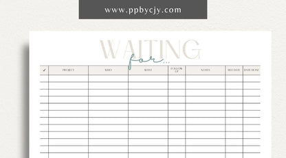 Waiting For Project Tracker Printable Template – Digital download for managing project tasks, deadlines, and progress.