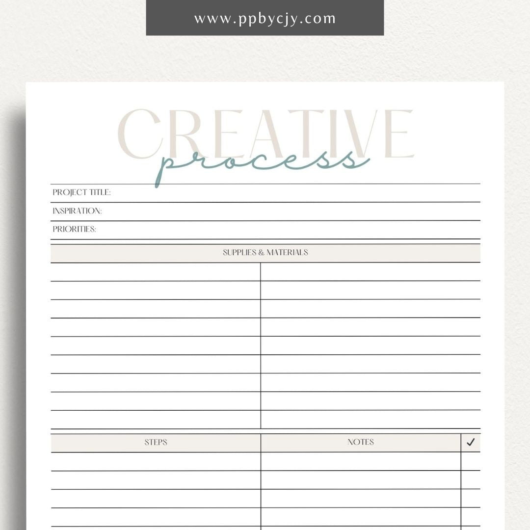 Creative Process Printable Template – Digital download for tracking ideas, planning projects, and managing creative workflows