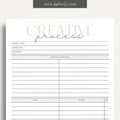 Creative Process Printable Template – Digital download for tracking ideas, planning projects, and managing creative workflows