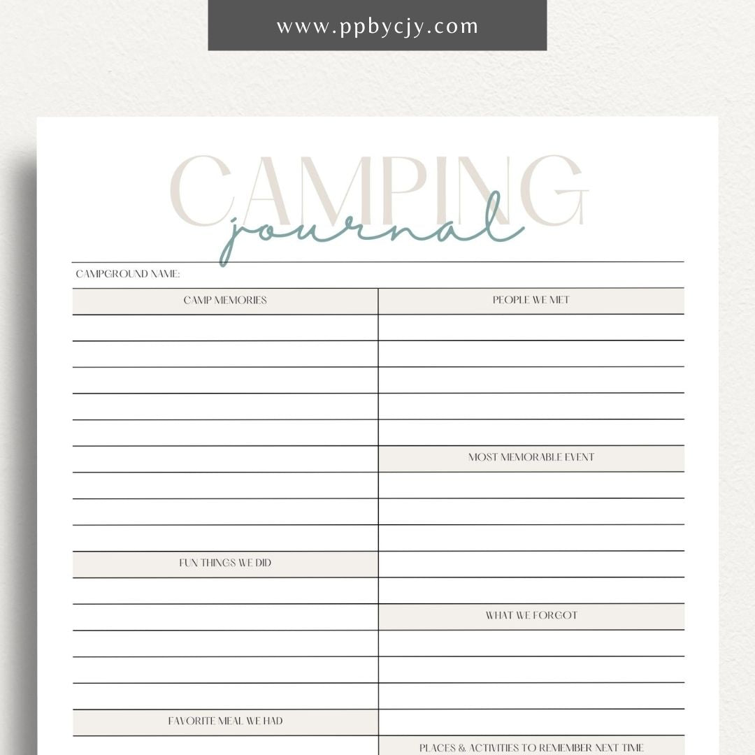 Camping Journal Printable Template – Digital Download for Recording and Reflecting on Camping Experiences and Adventures