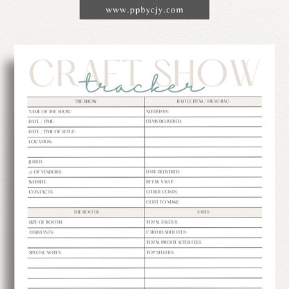 Craft Fair Tracker Printable Template – Digital Download for Organizing and Monitoring Craft Fair Details, Sales, and Inventory