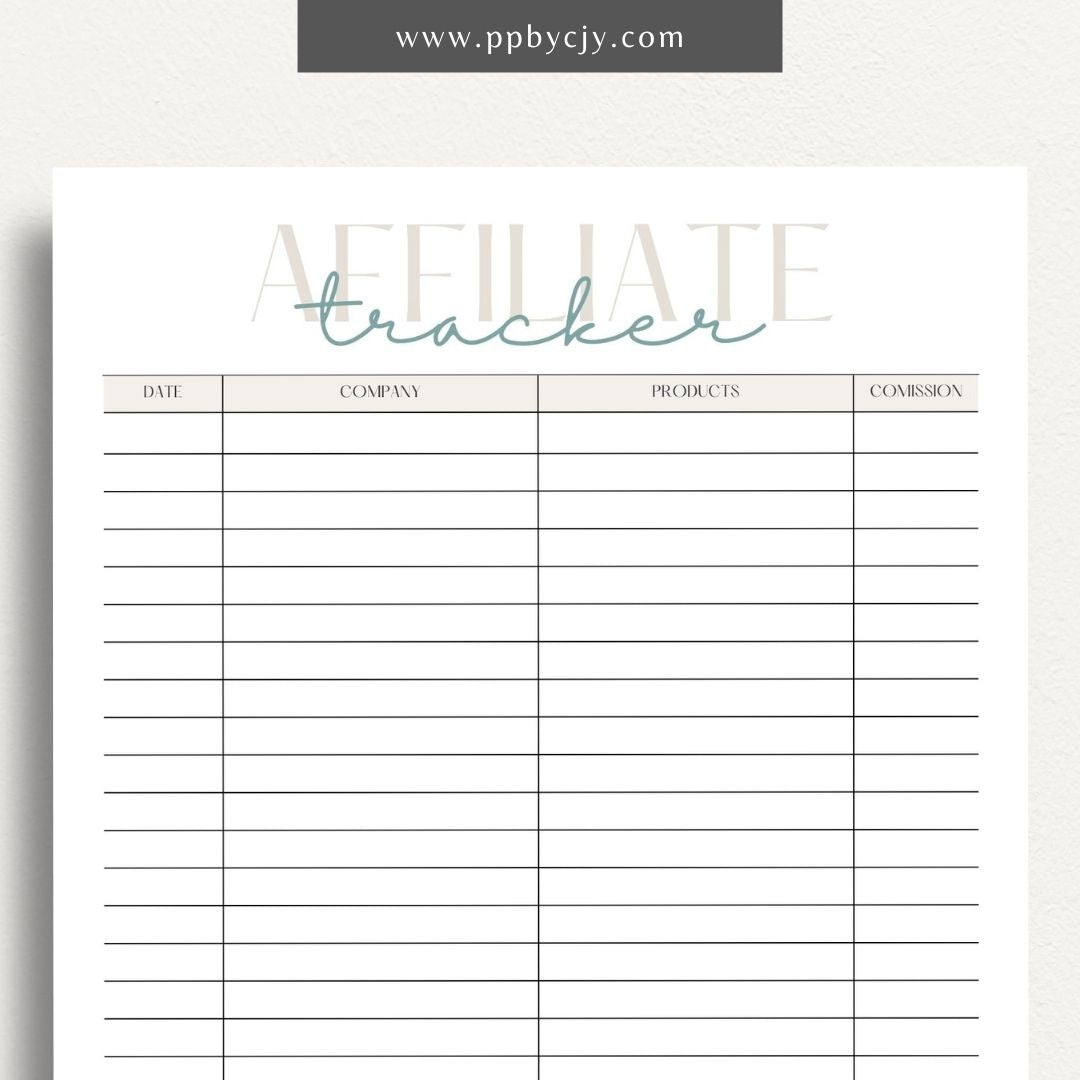 Affiliate Tracker Printable Template – Digital Download for Monitoring and Managing Affiliate Marketing Performance