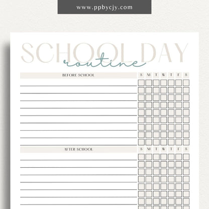 School Day Routine Tracker Printable Template – Digital download for managing school schedules, homework, and daily routines.