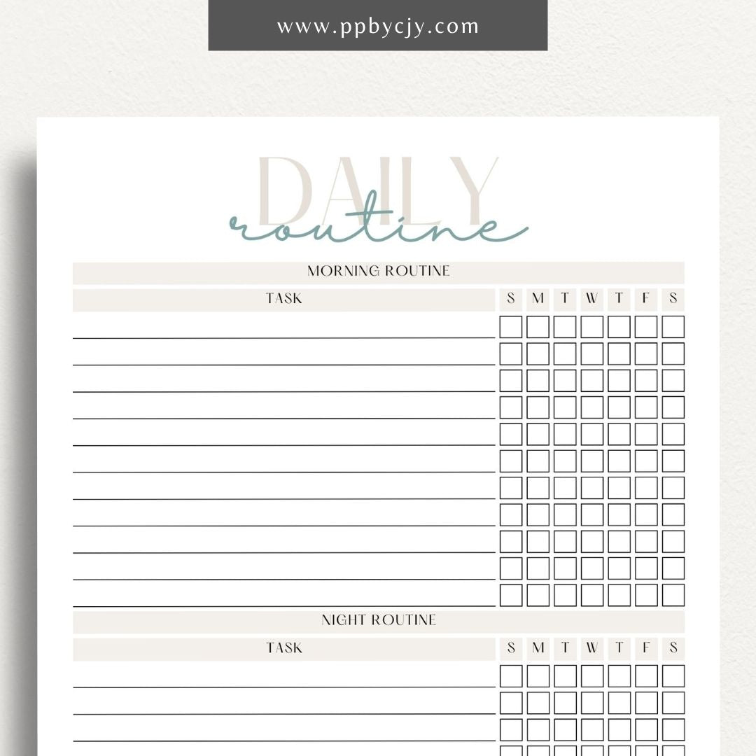 Daily Routine Printable Template – Digital download for planning and organizing daily schedules, tracking habits, and boosting productivity.