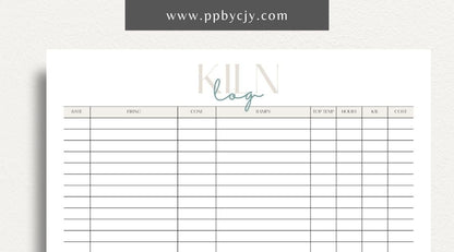 Kiln Log Printable Template – Digital download for tracking ceramic kiln operations, including firing schedules, temperatures, and kiln performance