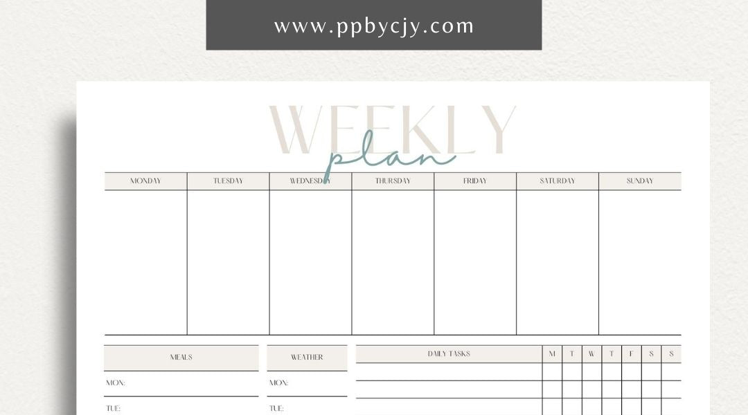 Weekly Planner Printable Template – Digital download for managing weekly schedules, tasks, and goals.