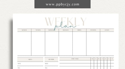 Weekly Planner Printable Template – Digital download for managing weekly schedules, tasks, and goals.