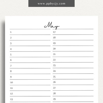 Perpetual Calendar Printable Template – Digital download for tracking birthdays, anniversaries, holidays, and year-round events.