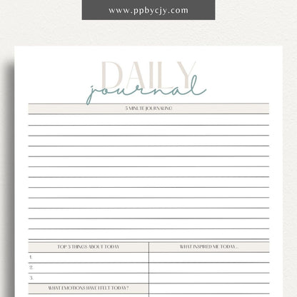 Daily Journal Page Printable Template – Digital download for daily reflection, planning, and journaling, including to-do lists and mood tracking.