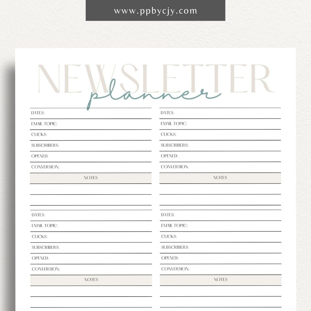 Newsletter Planner Printable Template – Digital download for organizing email campaigns, content scheduling, and newsletter planning