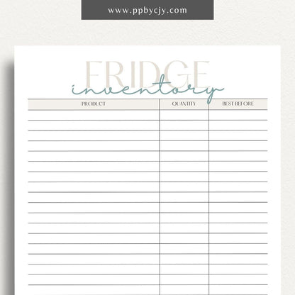 Refrigerator Inventory Printable Template – Digital download for organizing and managing the contents of your refrigerator.