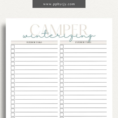 Camper Winterizing Sheet Printable Template – Digital Download for Organizing and Tracking Winterizing Tasks for Campers