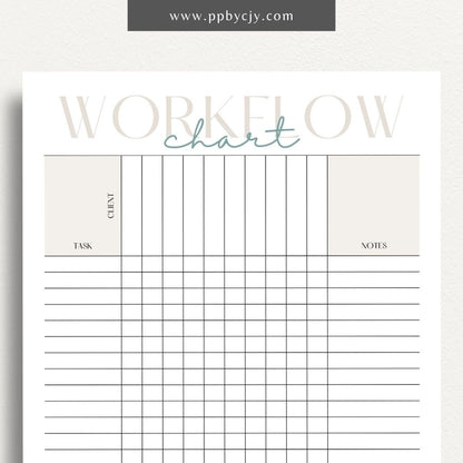 Workflow Chart Printable Template – Digital download for creating and managing process flow diagrams, task management, and project workflows