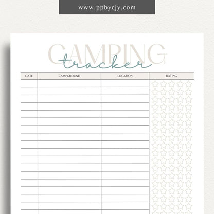 Campground Tracker Printable Template – Digital Download for Tracking and Recording Campground Visits and Details