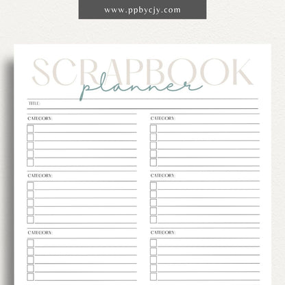 Scrapbook Planner Printable Template – Digital download for organizing and planning scrapbook projects, layouts, and materials