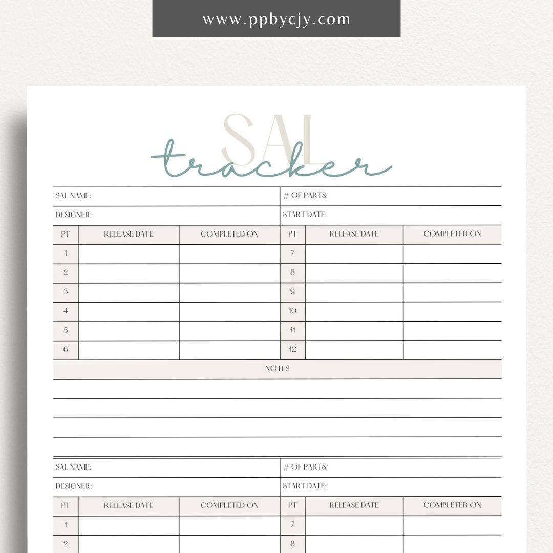 SAL Stitch-A-Long Tracker Printable Template – Digital download for organizing and tracking embroidery Stitch-A-Long projects, schedules, and progress