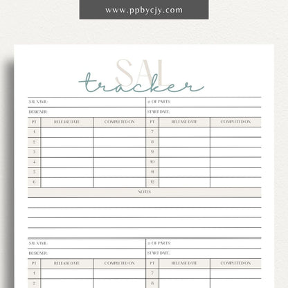 SAL Stitch-A-Long Tracker Printable Template – Digital download for organizing and tracking embroidery Stitch-A-Long projects, schedules, and progress