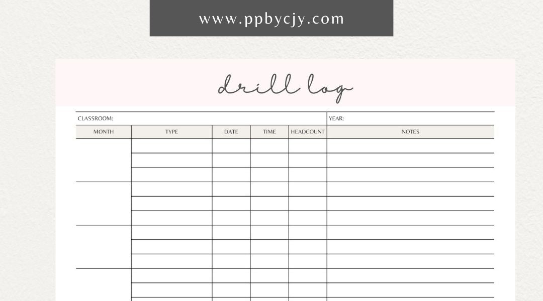 Classroom Drill Log Printable Template – Digital Download for Recording and Tracking Classroom Drills and Emergency Procedures