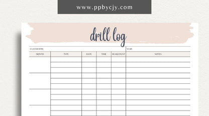 Classroom Drill Log Printable Template – Digital Download for Recording and Tracking Classroom Drills and Emergency Procedures