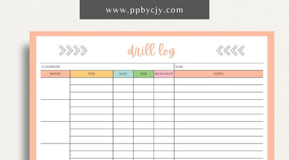 Classroom Drill Log Printable Template – Digital Download for Recording and Tracking Classroom Drills and Emergency Procedures