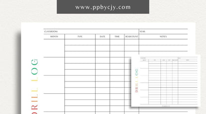 Classroom Drill Log Printable Template – Digital Download for Recording and Tracking Classroom Drills and Emergency Procedures