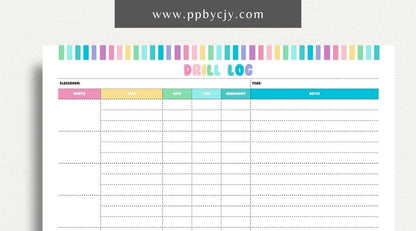 Classroom Drill Log Printable Template – Digital Download for Recording and Tracking Classroom Drills and Emergency Procedures