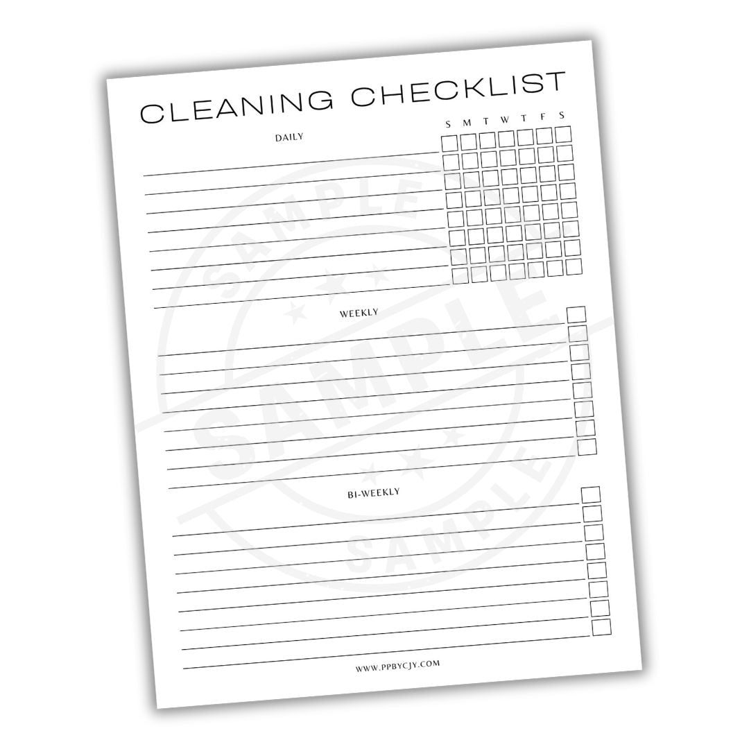 Cleaning checklist with days of the week and checkboxes on a white background