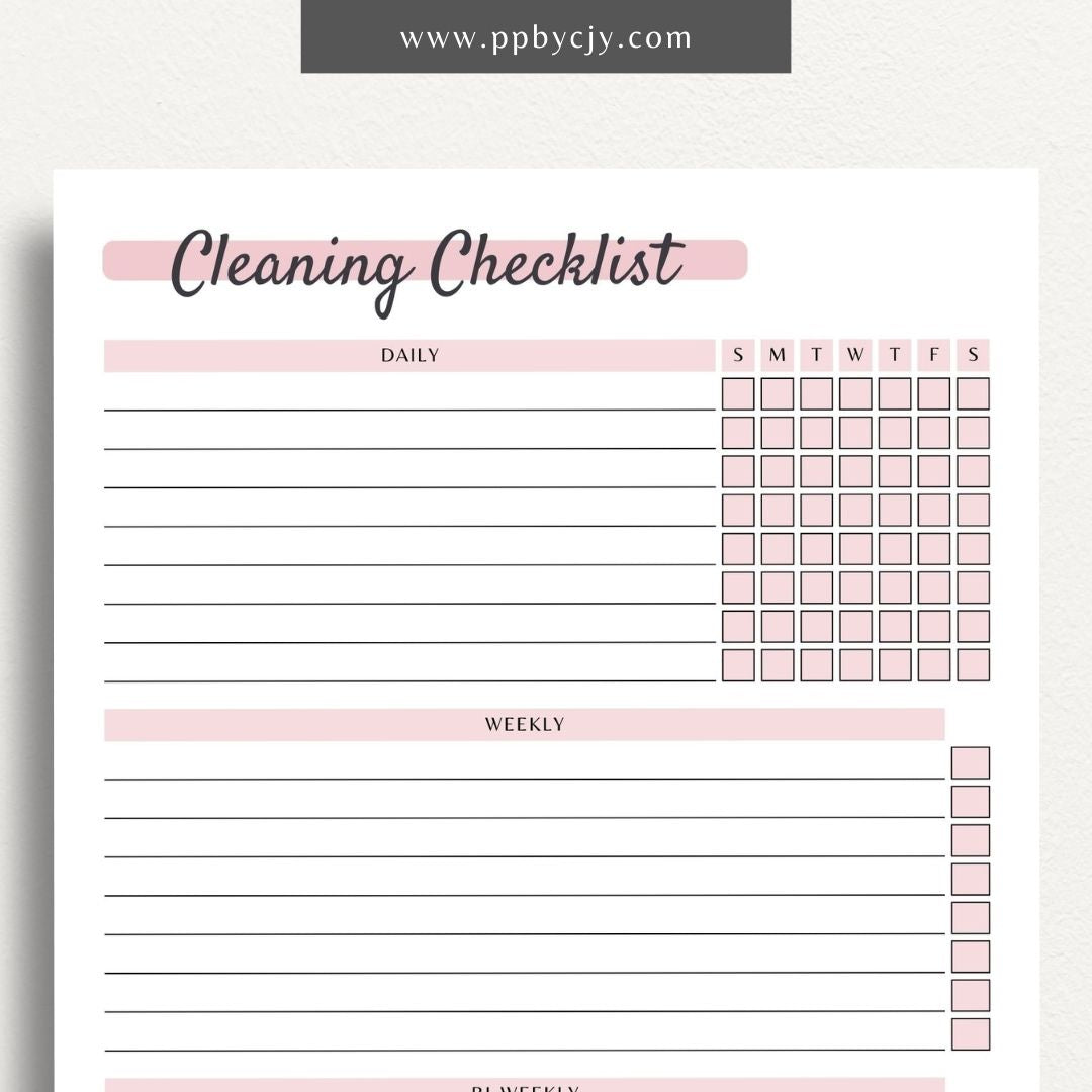 Weekly Cleaning Checklist Printable PDF Template