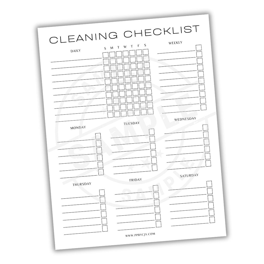 Cleaning checklist with days of the week on a white background