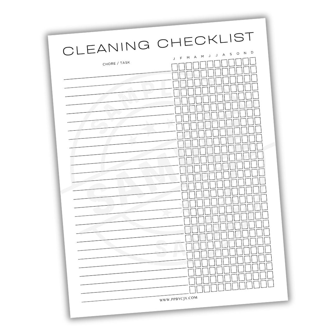 Cleaning checklist with text and checkboxes on a white background
