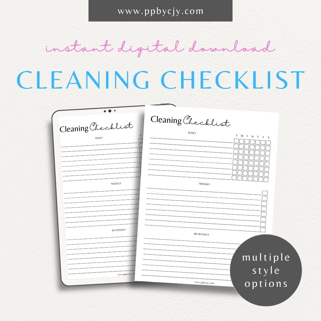 Cleaning Checklist Schedule Printable Template – Digital Download for Organizing and Scheduling Cleaning Tasks and Routines