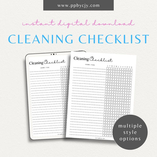 Cleaning Checklist Schedule Printable Template – Digital Download for Organizing and Scheduling Cleaning Tasks and Routines