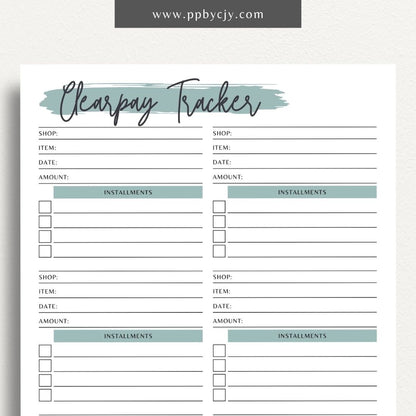 Clearpay Payment Tracker Printable Template – Digital Download for Tracking and Managing Clearpay Payments and Transactions