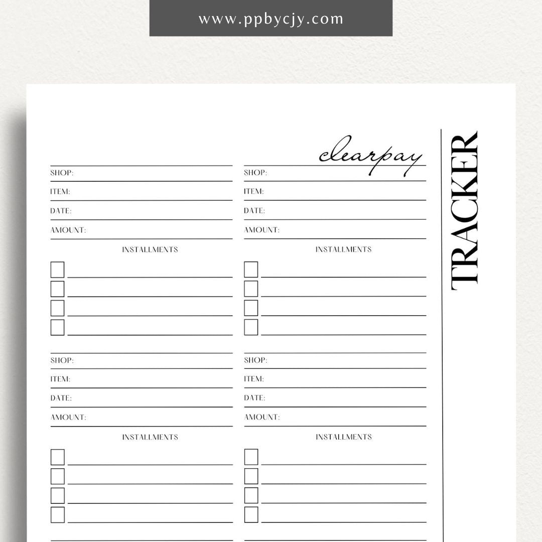 Clearpay Payment Tracker Printable Template – Digital Download for Tracking and Managing Clearpay Payments and Transactions