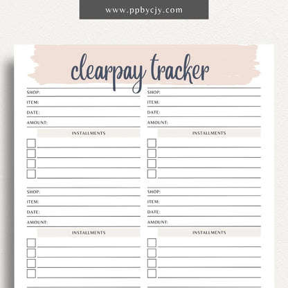 Clearpay Payment Tracker Printable Template – Digital Download for Tracking and Managing Clearpay Payments and Transactions