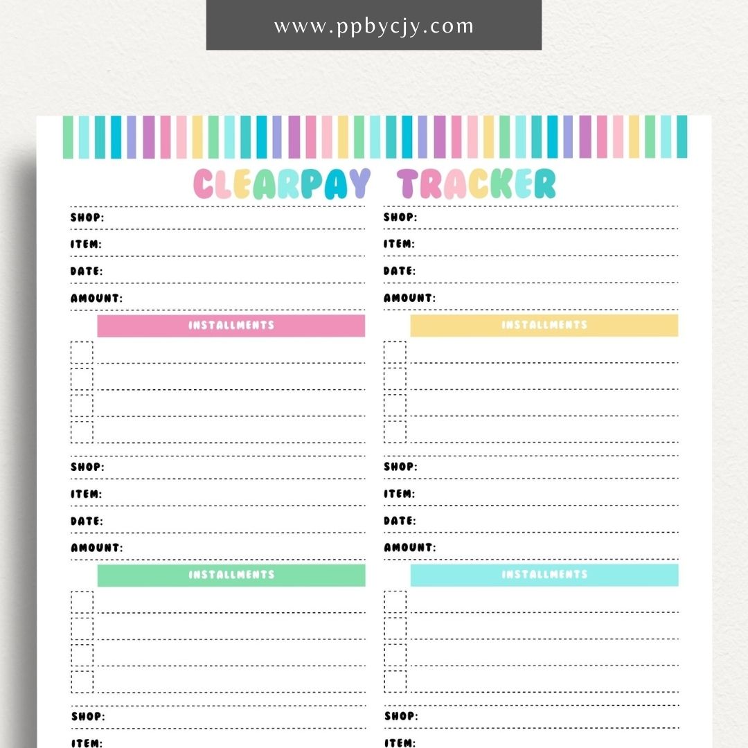 Clearpay Payment Tracker Printable Template – Digital Download for Tracking and Managing Clearpay Payments and Transactions