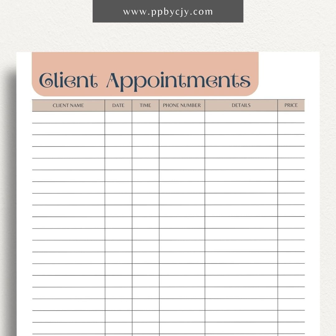 Client Appointment Reminder Printable Template – Digital Download for Organizing and Reminding About Client Appointments and Meetings