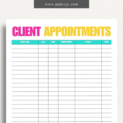 Client Appointment Reminder Printable Template – Digital Download for Organizing and Reminding About Client Appointments and Meetings