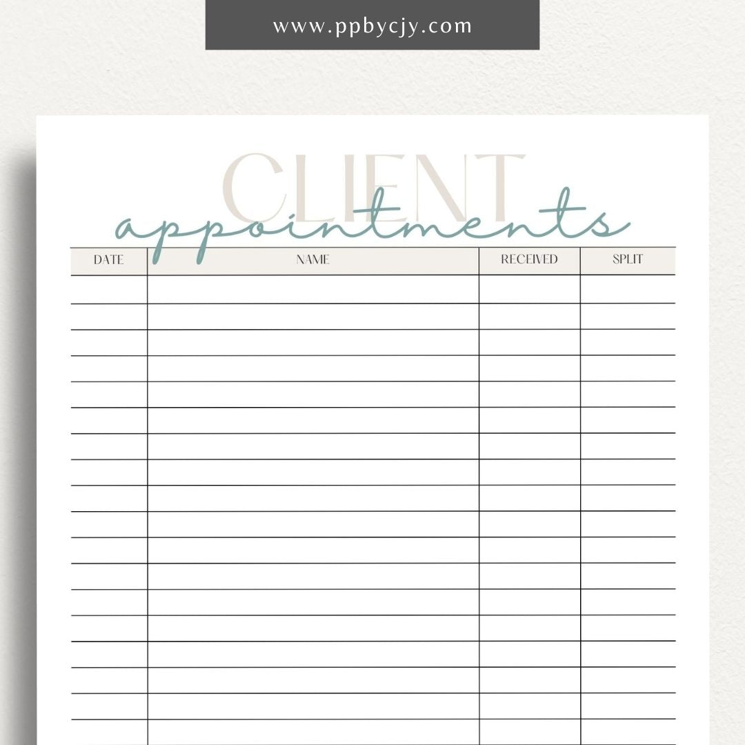 Client Appointment Reminder Printable Template – Digital Download for Organizing and Reminding About Client Appointments and Meetings